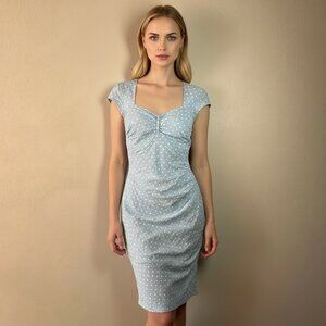 Stop Staring Blue Polka Dot Wiggle Dress Size Large Retro Hollywood Glam